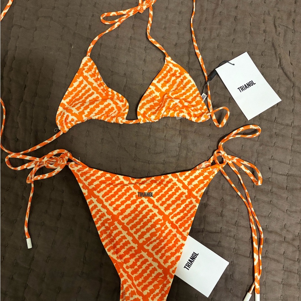 triangl swimwear Orange and White Patterned Triangle Bikini